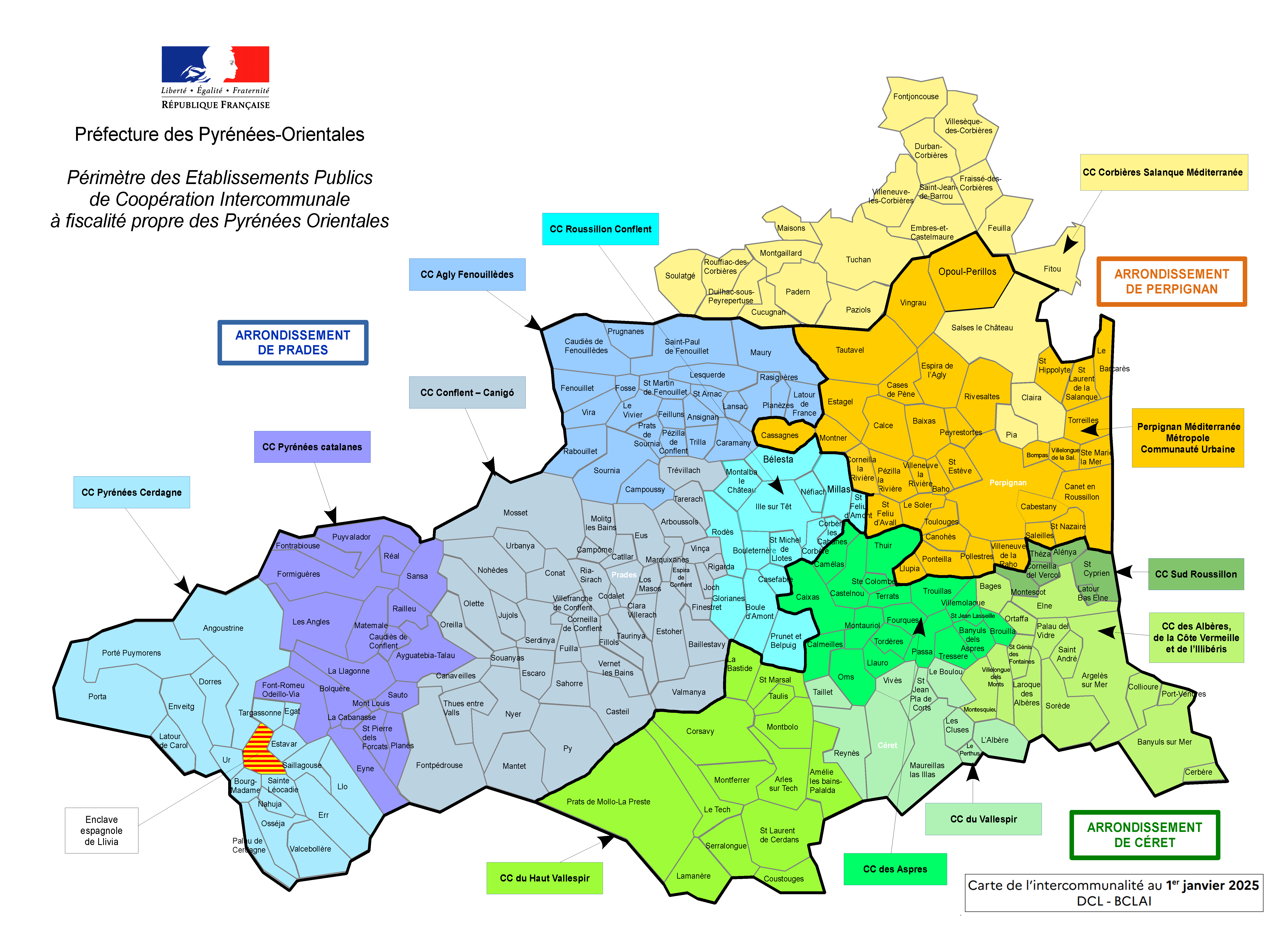 Carte des intercommunalits des Pyrnes-Orientales
